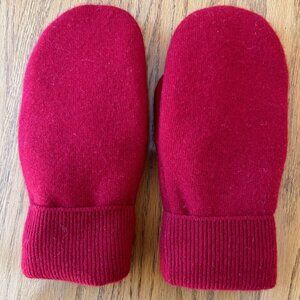 Red felted cashmere mittens handcrafted from repurposed sweater.
